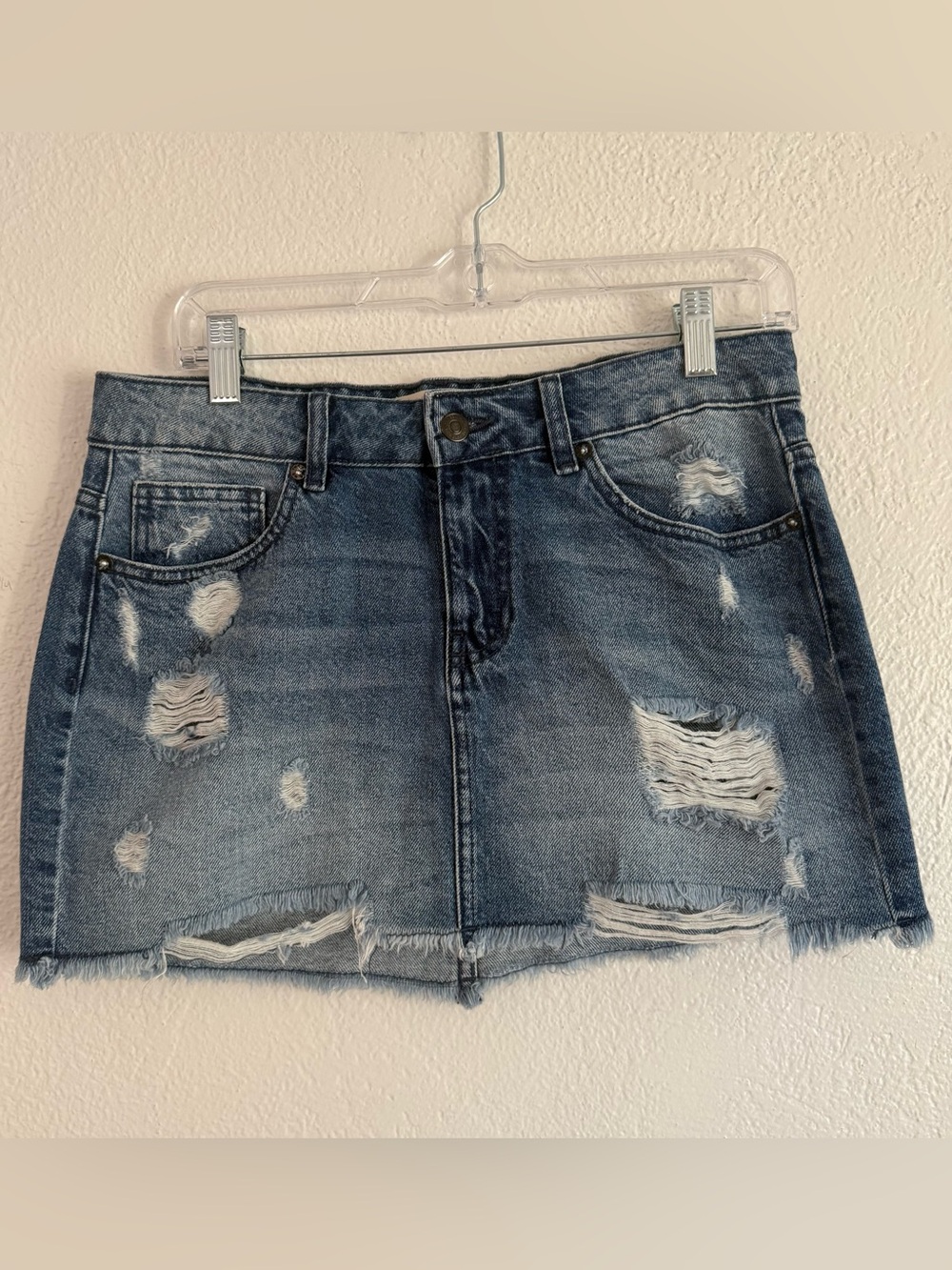 We the Free Denim Mini Skirt Size 8 Raw Hem Preppy Street Style Free People